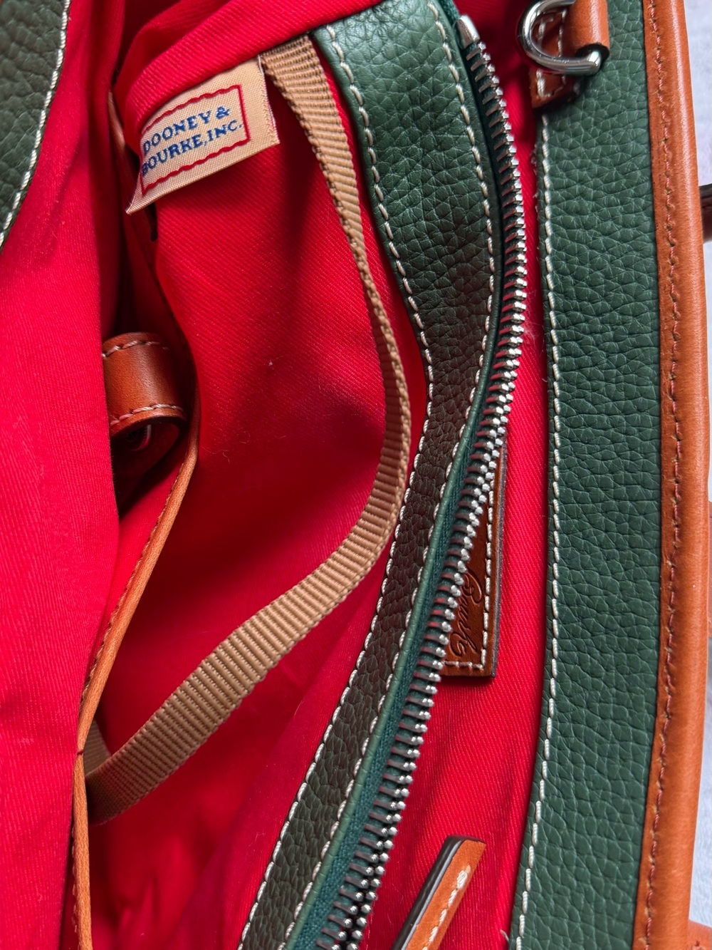 Dooney & Bourke Green and Brown Pebble Leather Satchel - Picture 4 of 15